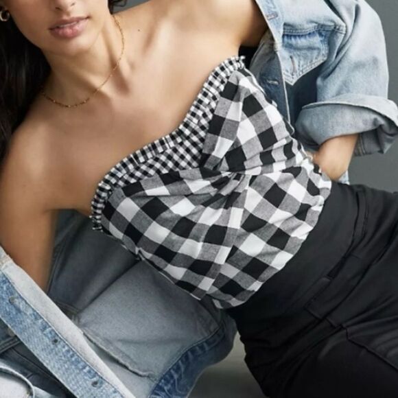 PORRIDGE ANTHROPOLOGIE FAYE GINGHAM STRAPLESS TWIST TUBE TOP NWT - Picture 10 of 11